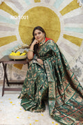 Bottle Green Swarnachari Silk Saree - front