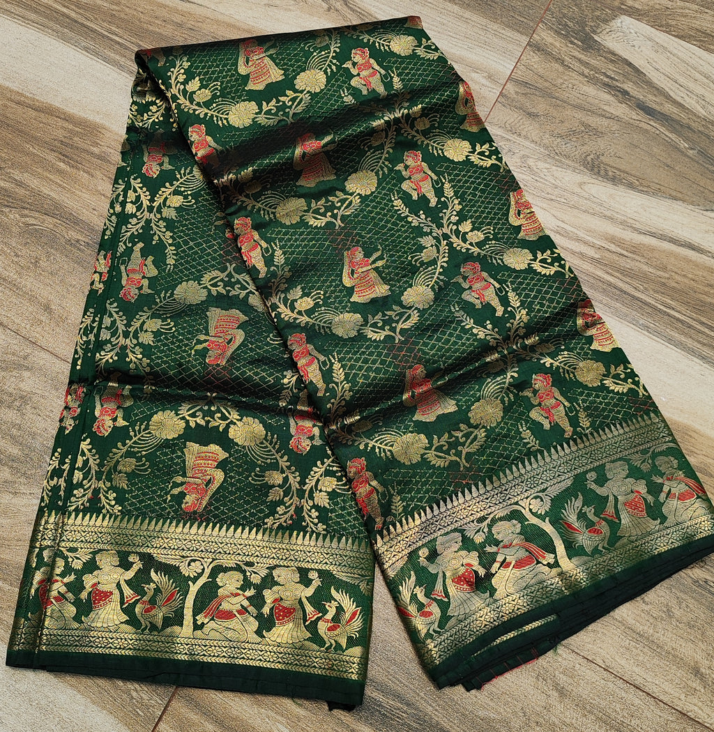 Bottle Green Swarnachari Silk Saree - detail