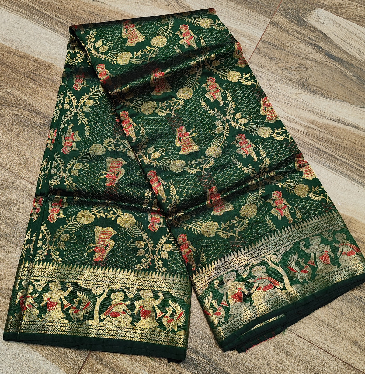 Bottle Green Swarnachari Silk Saree - detail