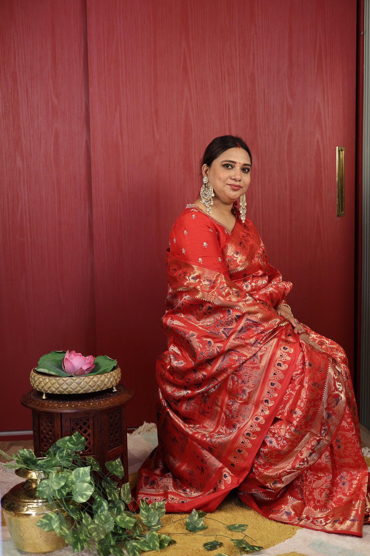 Scarlet Red Swarnachari Silk Saree - photo 2