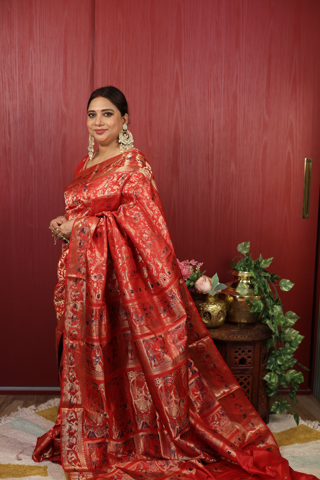 Scarlet Red Swarnachari Silk Saree - photo 3