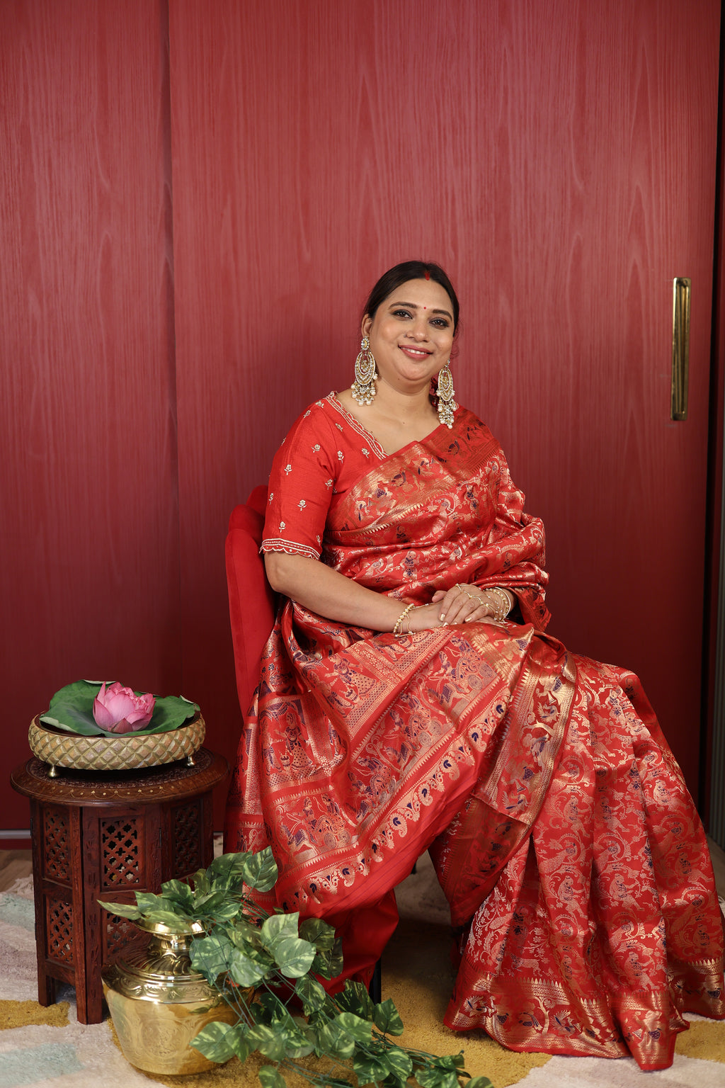 Scarlet Red Swarnachari Silk Saree - photo 4