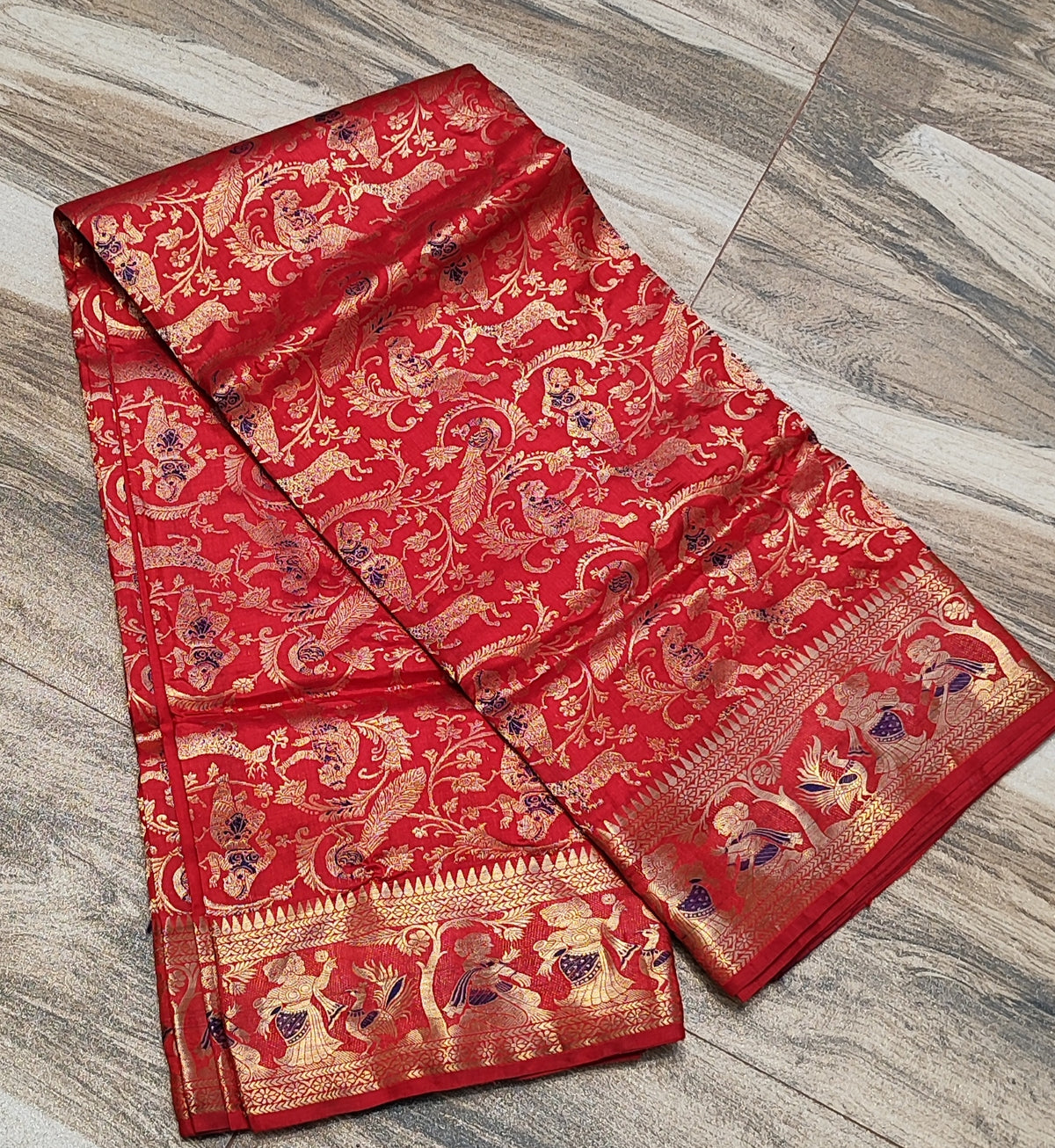 Scarlet Red Swarnachari Silk Saree - photo 5