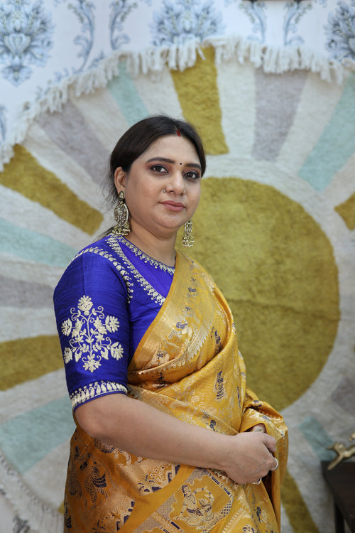 Mustard Yellow Swarnachari Silk Saree - photo 2