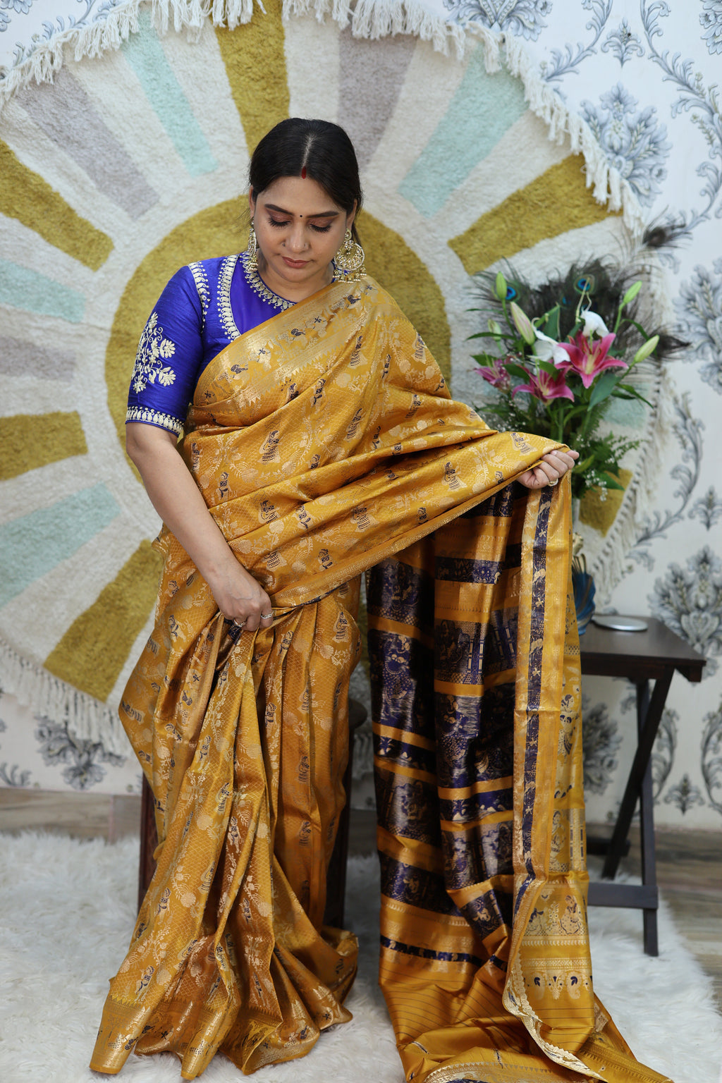 Mustard Yellow Swarnachari Silk Saree - photo 3