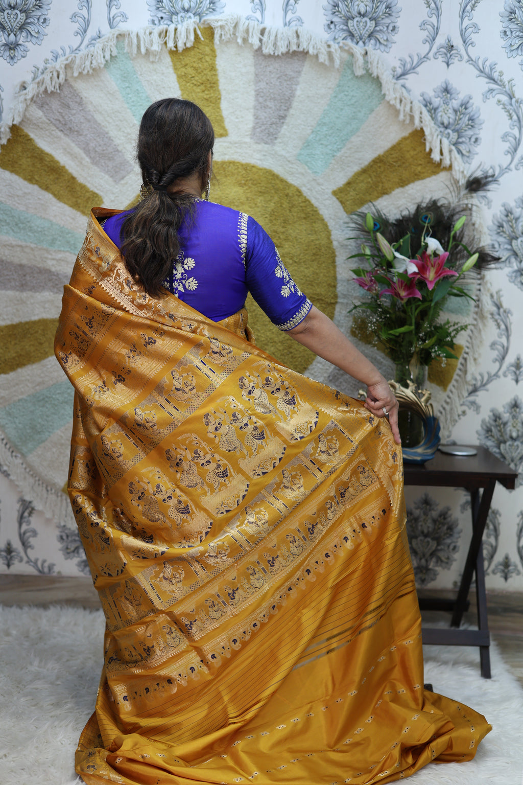Mustard Yellow Swarnachari Silk Saree - photo 4