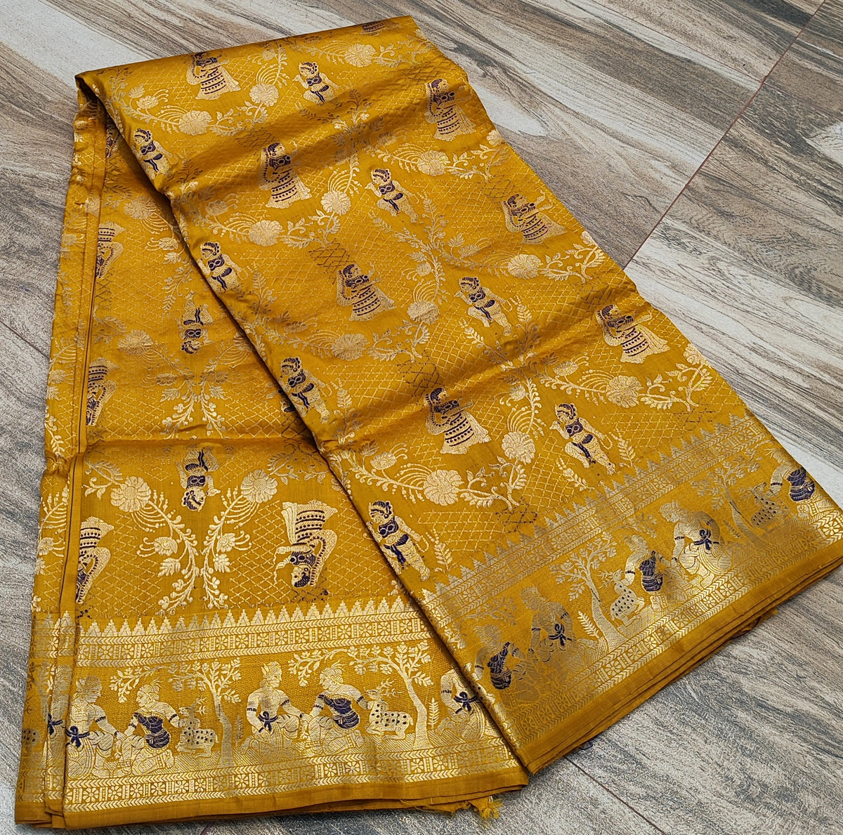 Mustard Yellow Swarnachari Silk Saree - photo 5