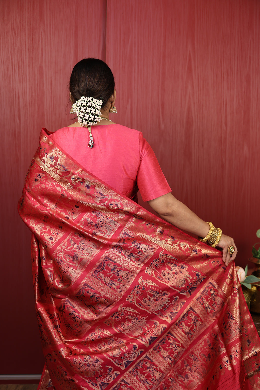 Hot Pink Swarnachari Silk Saree - photo 4