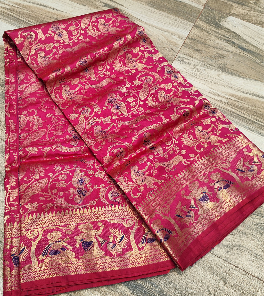 Hot Pink Swarnachari Silk Saree - photo 5