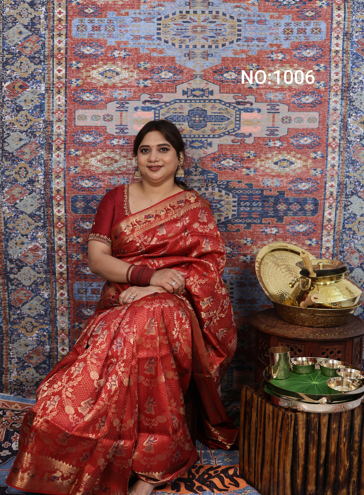 Deep Red Swarnachari Silk Saree - photo 1