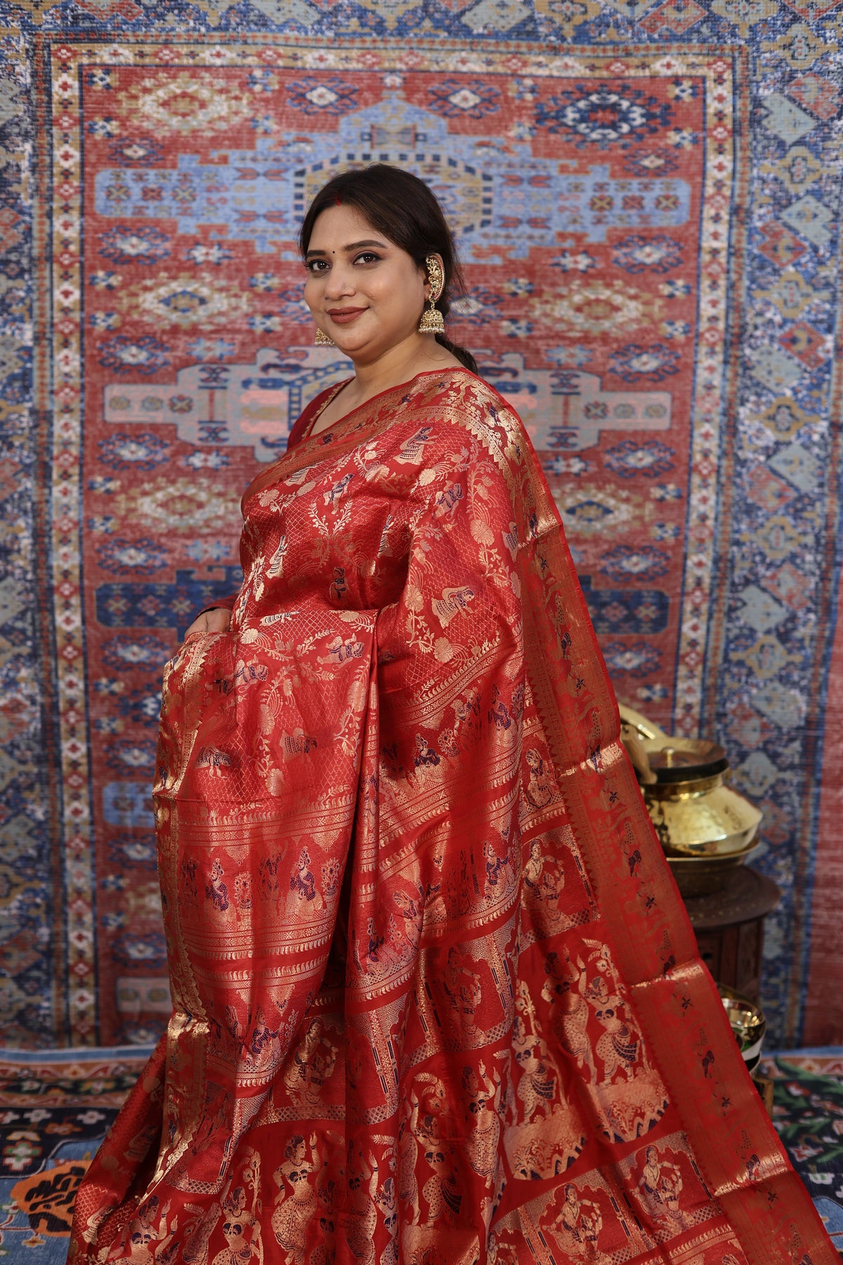 Deep Red Swarnachari Silk Saree - photo 2