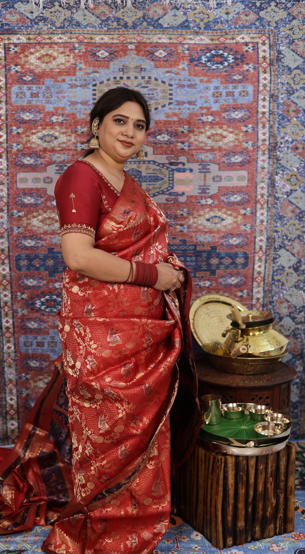Deep Red Swarnachari Silk Saree - photo 3