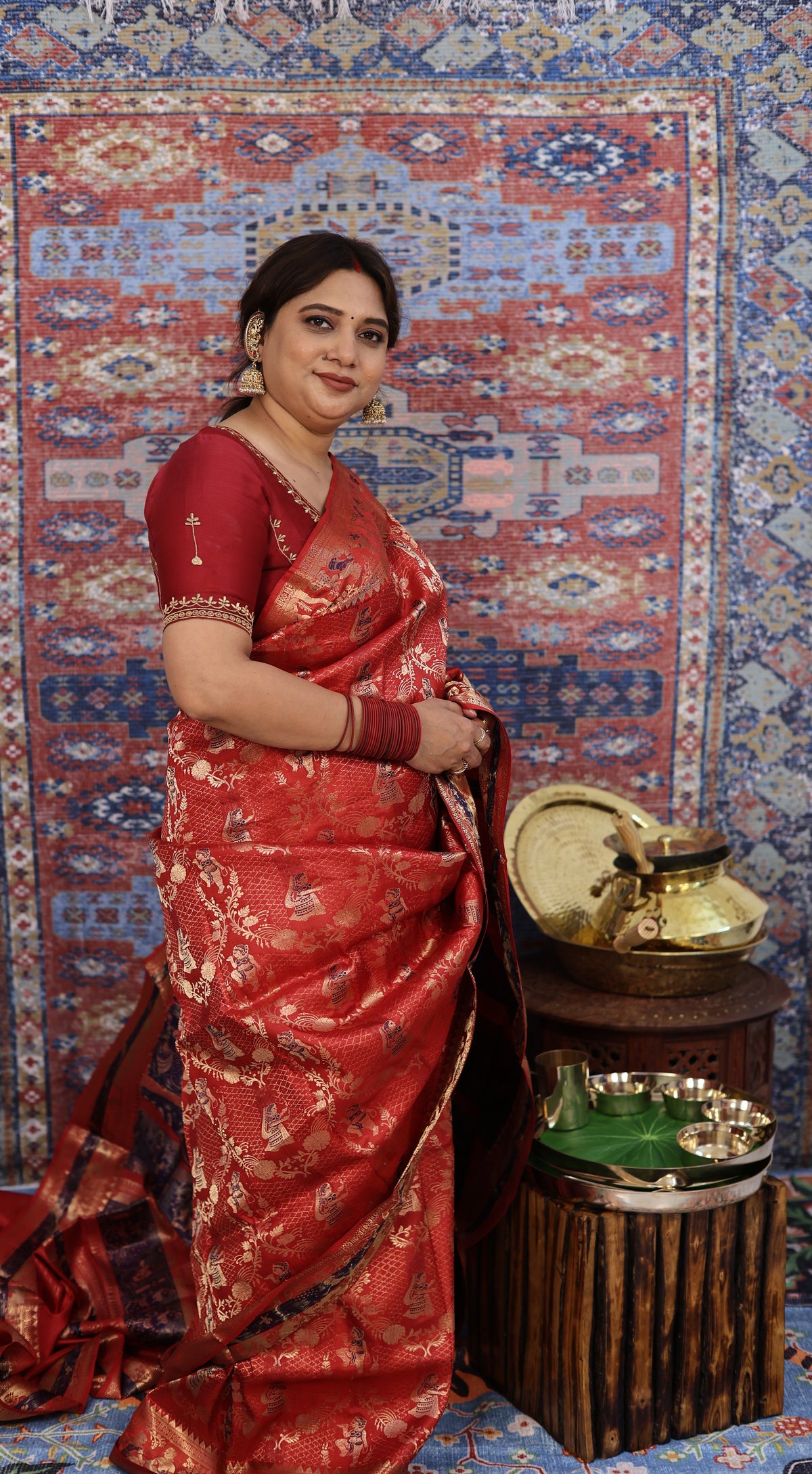 Deep Red Swarnachari Silk Saree - photo 3