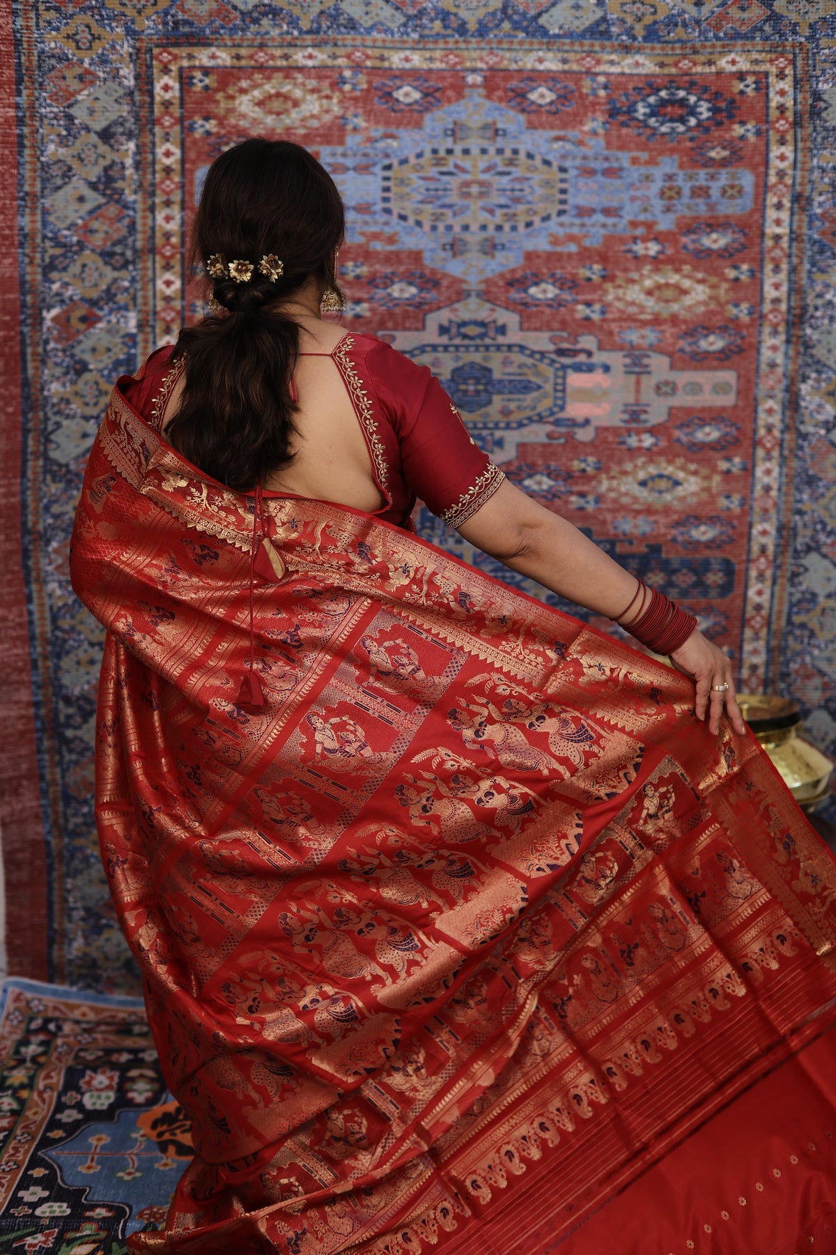 Deep Red Swarnachari Silk Saree - photo 4