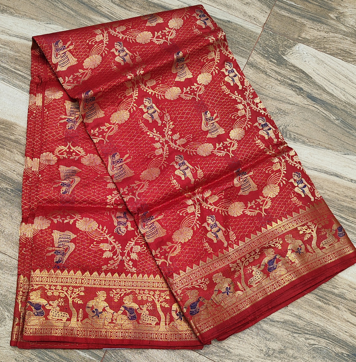 Deep Red Swarnachari Silk Saree - photo 5