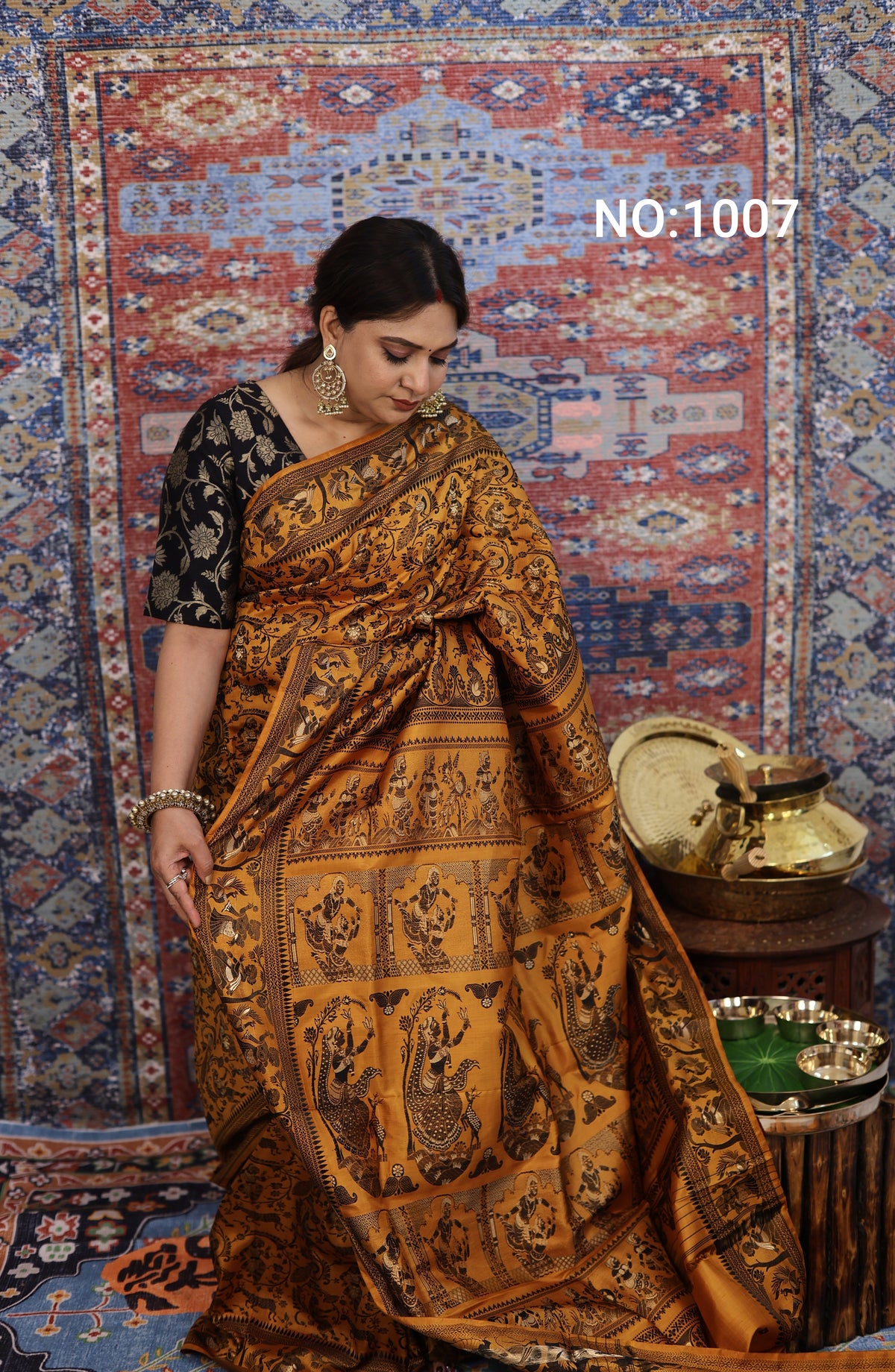 Golden Mustard Baluchari Silk Saree - photo 1