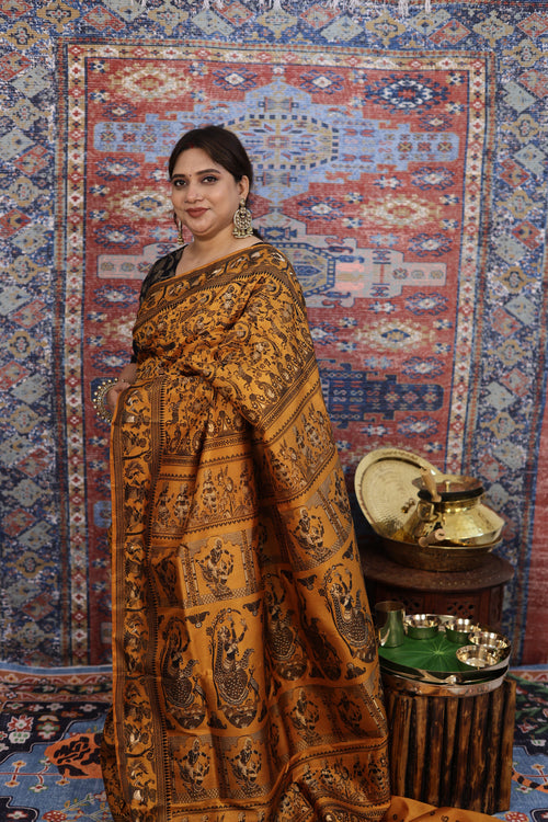 Golden Mustard Baluchari Silk Saree - photo 2