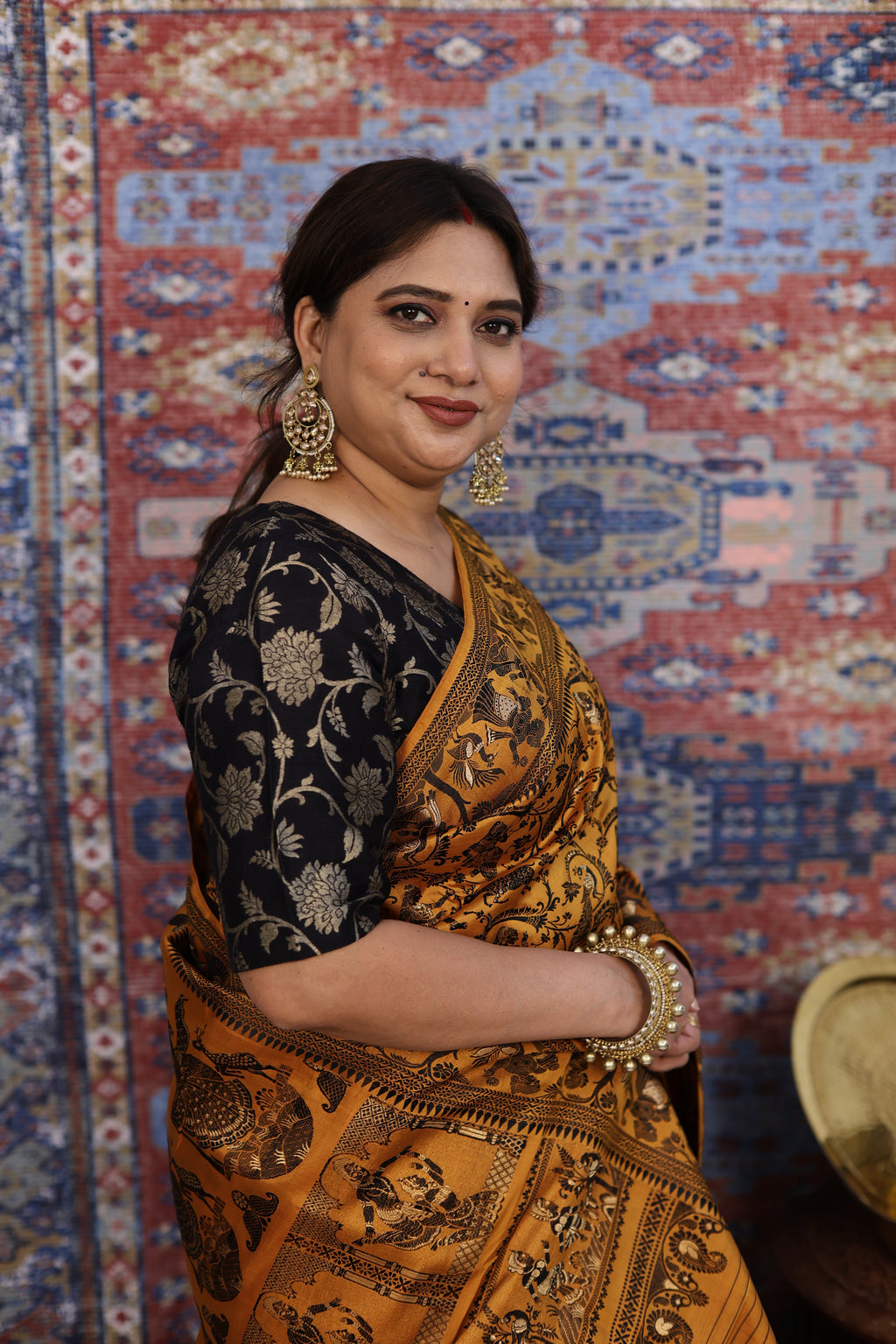 Golden Mustard Baluchari Silk Saree - photo 3