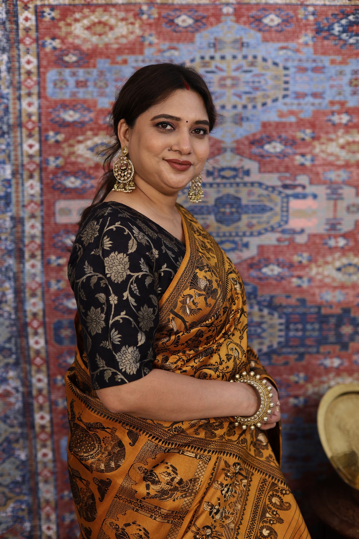 Golden Mustard Baluchari Silk Saree - photo 3