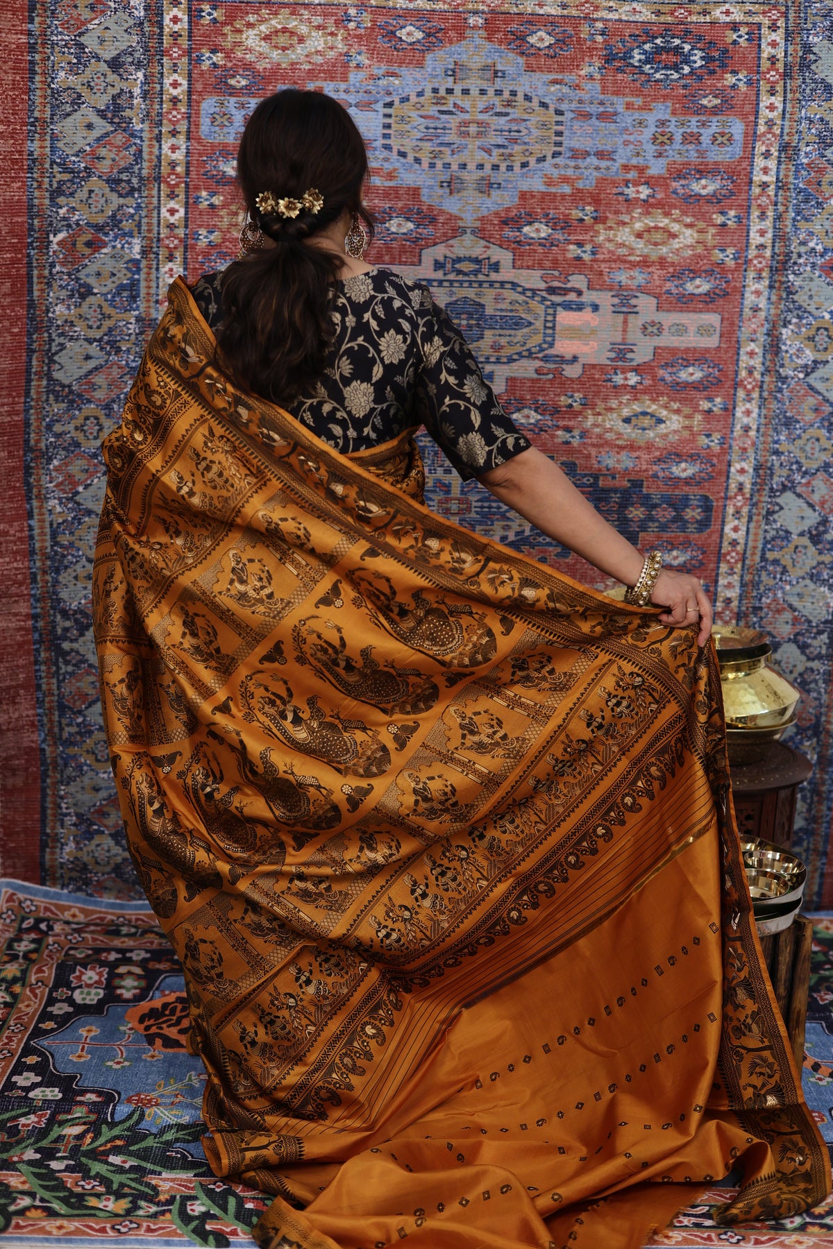 Golden Mustard Baluchari Silk Saree - photo 4