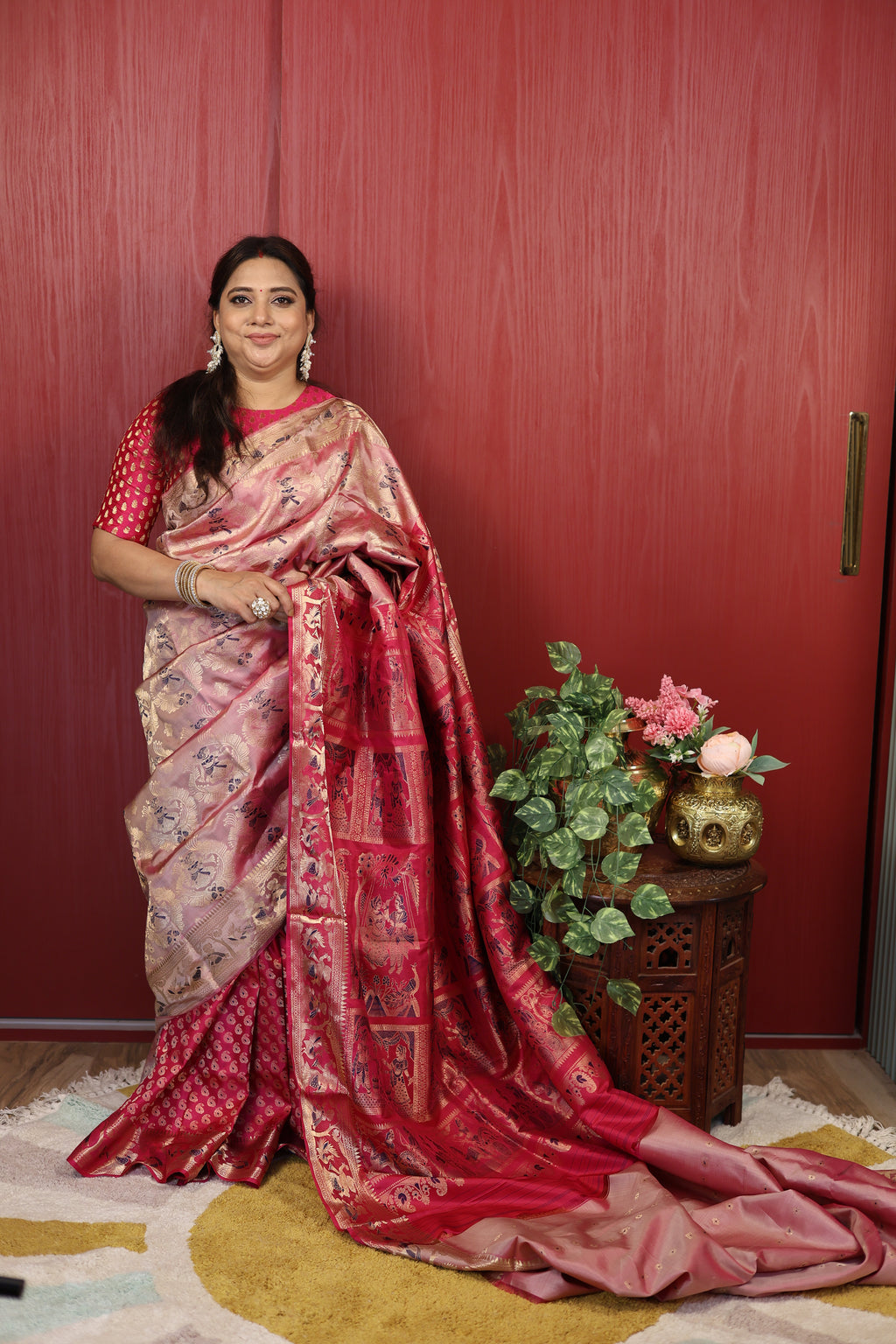 Dusty Rose Swarnachari Silk Saree - photo 1