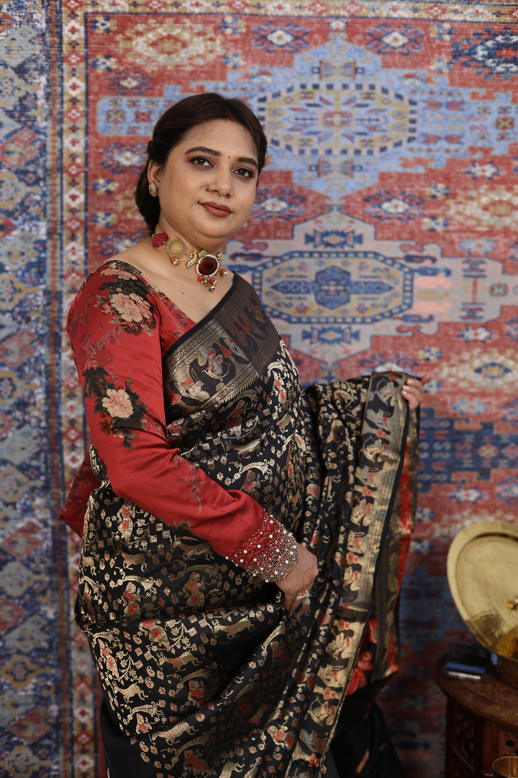 Jet Black Swarnachari Silk Saree - photo 3