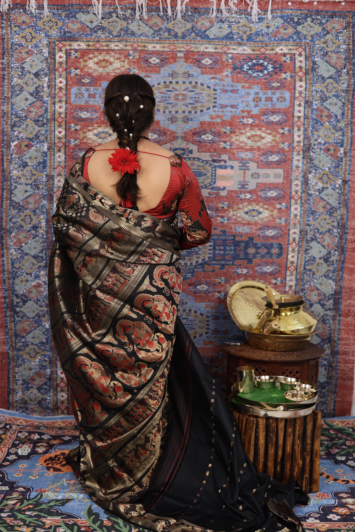 Jet Black Swarnachari Silk Saree - photo 4