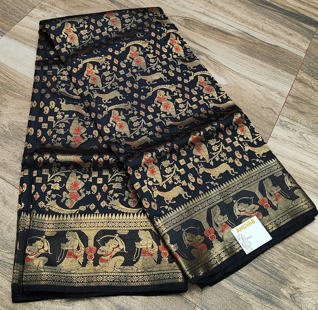 Jet Black Swarnachari Silk Saree - photo 5