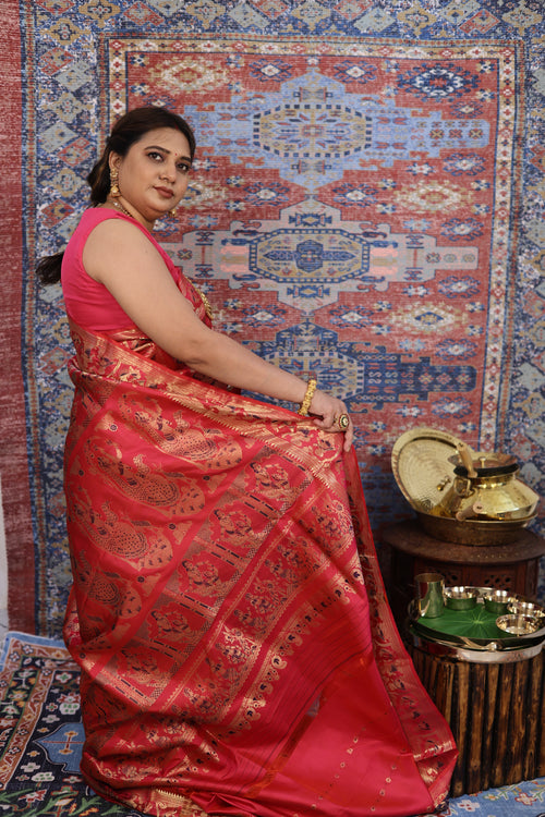 Hot Pink Swarnachari Silk Saree - photo 2