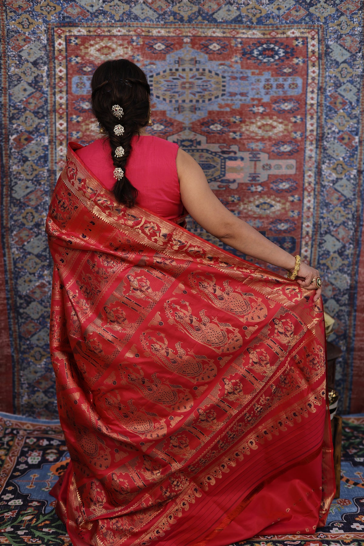 Hot Pink Swarnachari Silk Saree - photo 4