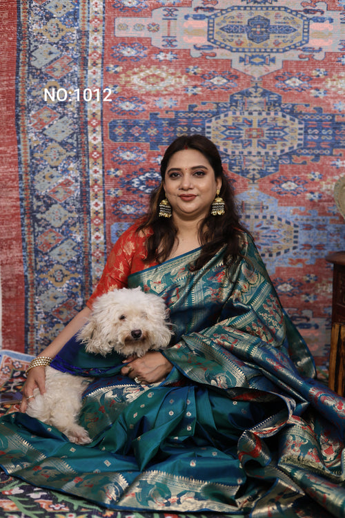 Teal Swarnachari Silk Saree - photo 1