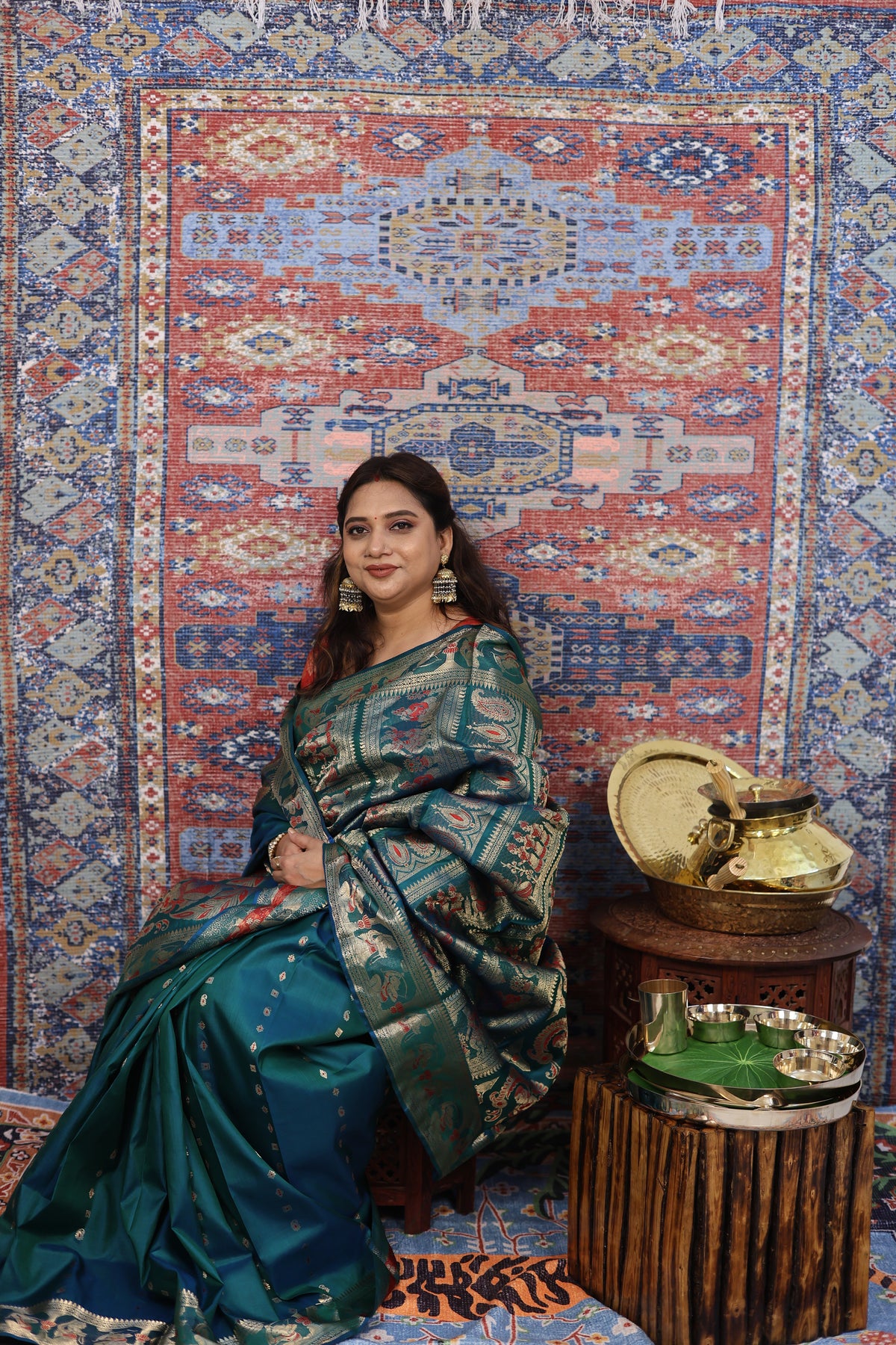 Teal Swarnachari Silk Saree - photo 2