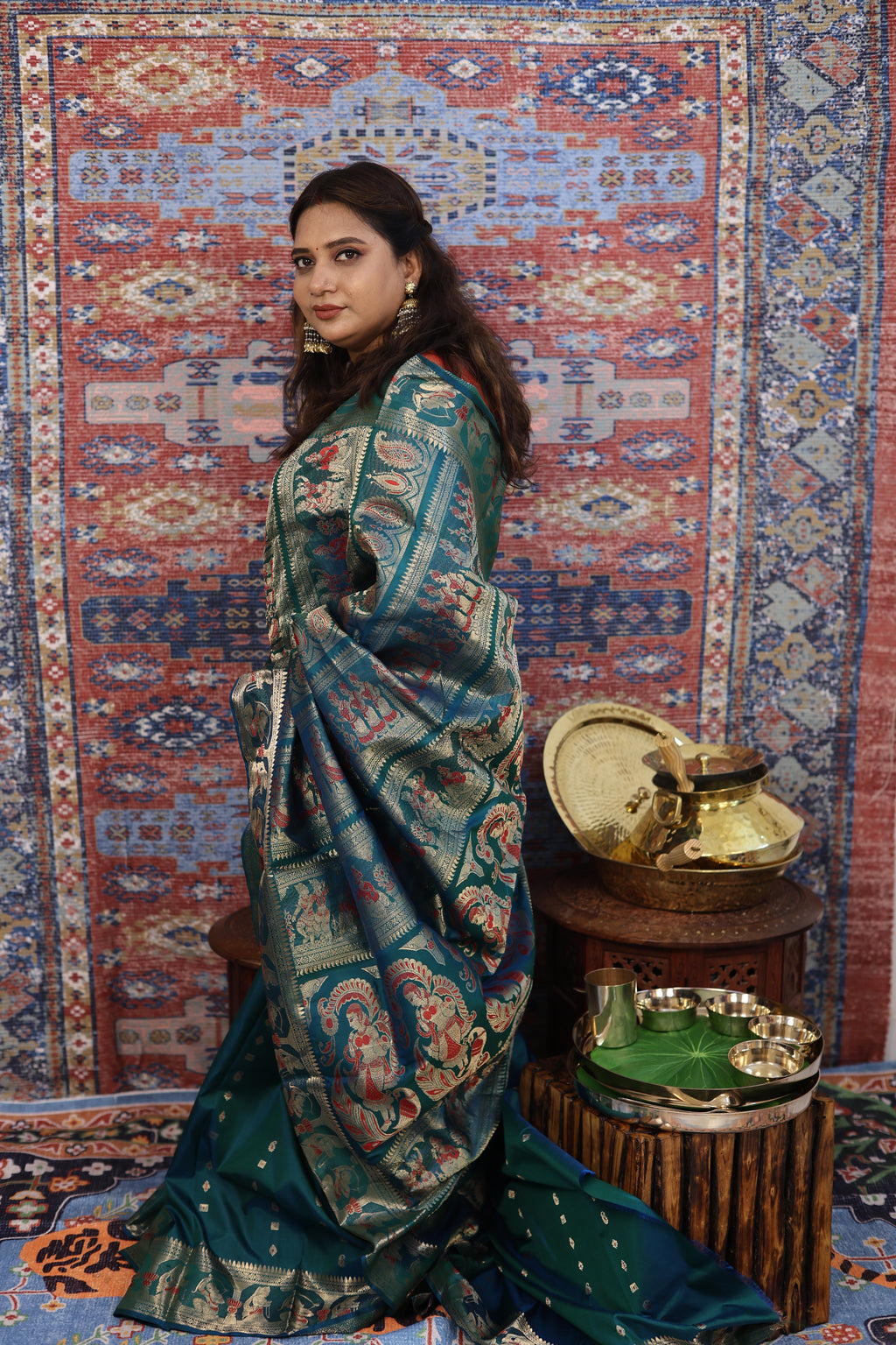 Teal Swarnachari Silk Saree - photo 3