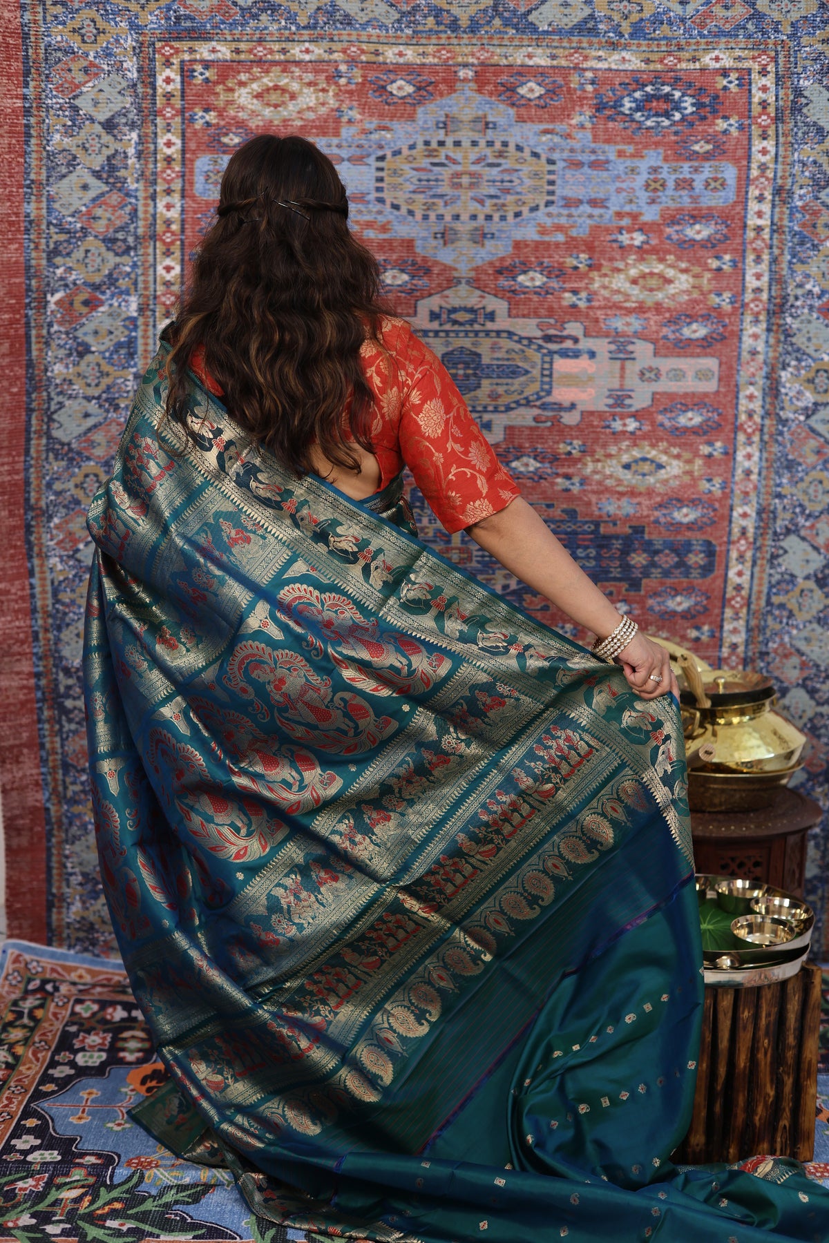 Teal Swarnachari Silk Saree - photo 4