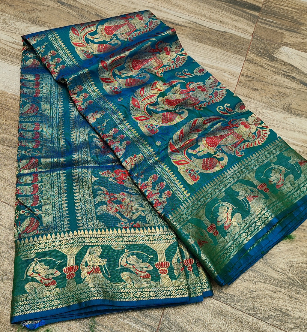 Teal Swarnachari Silk Saree - photo 5