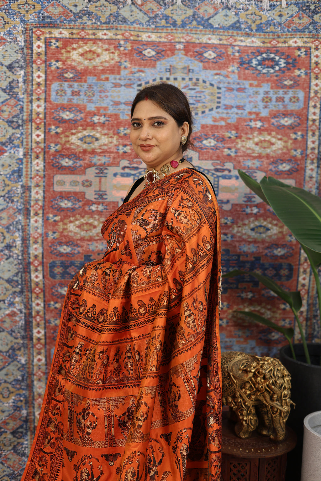Burnt Orange Baluchari Silk Saree - photo 2
