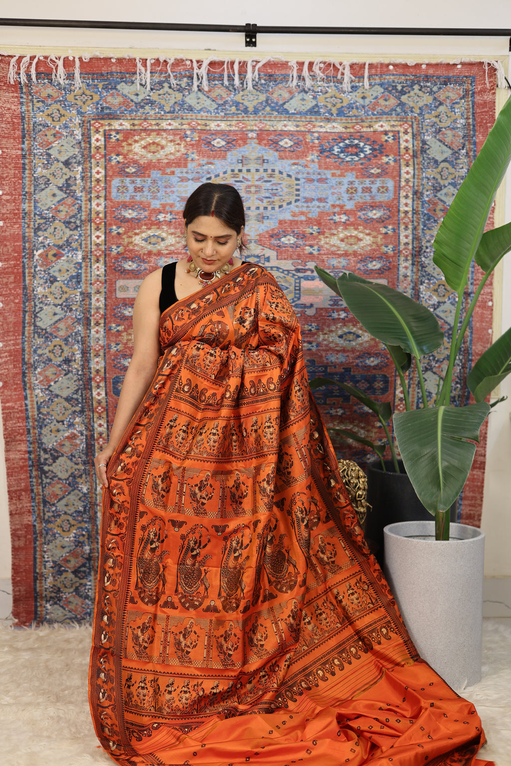 Burnt Orange Baluchari Silk Saree - photo 4