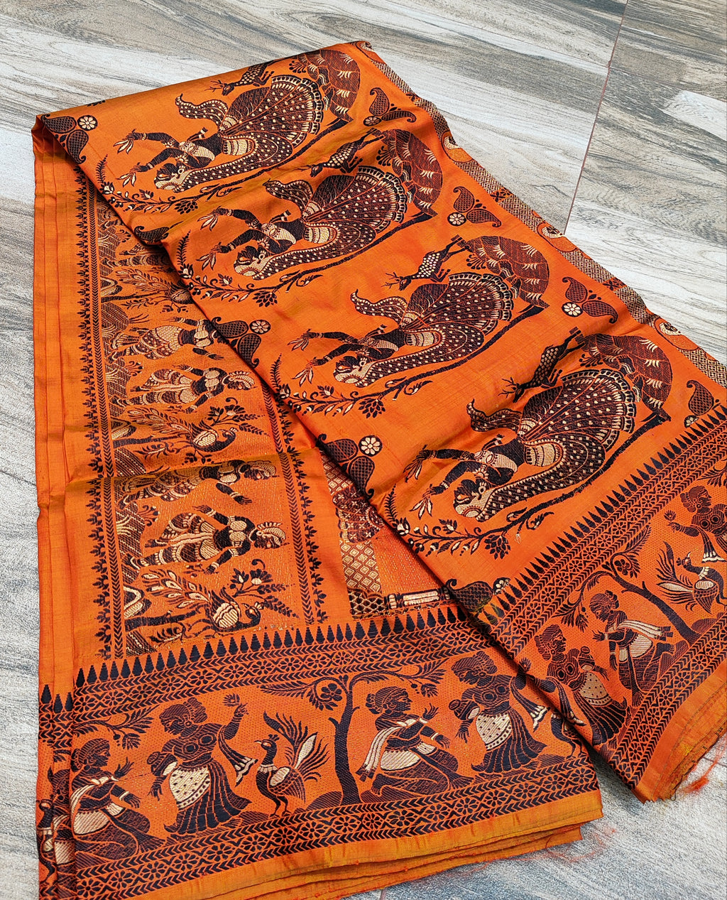 Burnt Orange Baluchari Silk Saree - photo 5