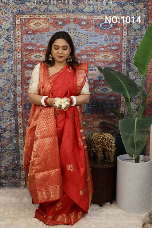 Scarlet Red Swarnabalu Silk Saree - photo 1