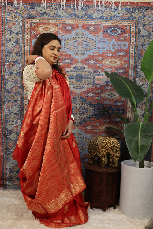 Scarlet Red Swarnabalu Silk Saree - photo 2