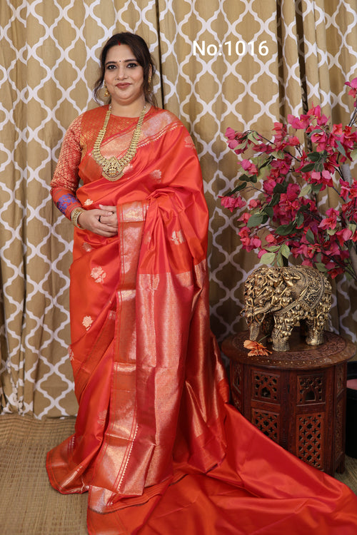 Orange Red Swarnabalu Silk Saree - photo 1
