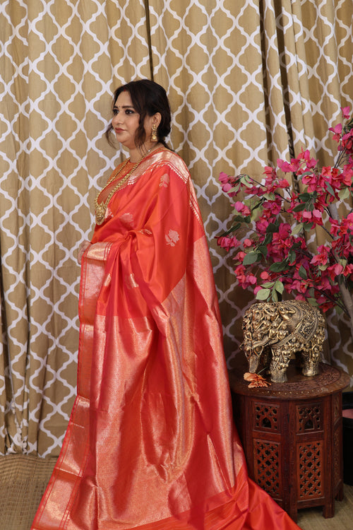 Orange Red Swarnabalu Silk Saree - photo 2