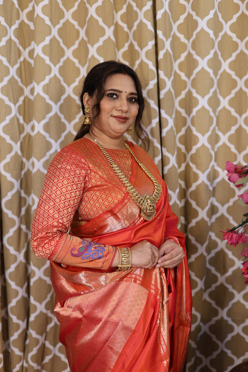 Orange Red Swarnabalu Silk Saree - photo 3