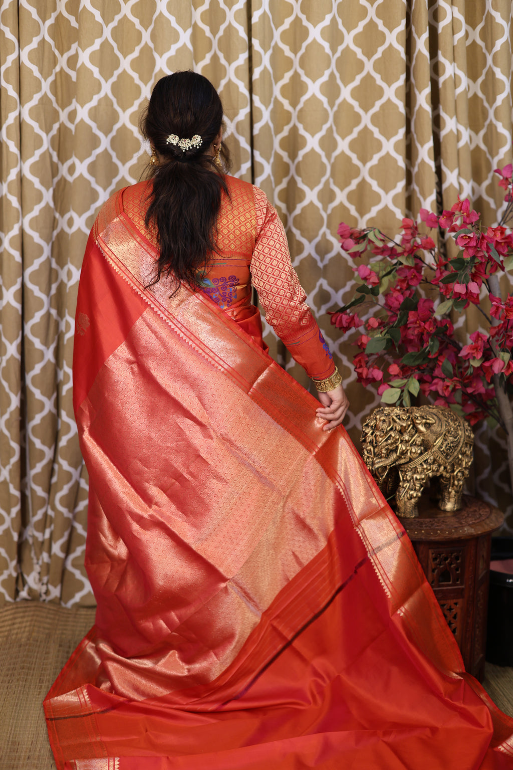 Orange Red Swarnabalu Silk Saree - photo 4