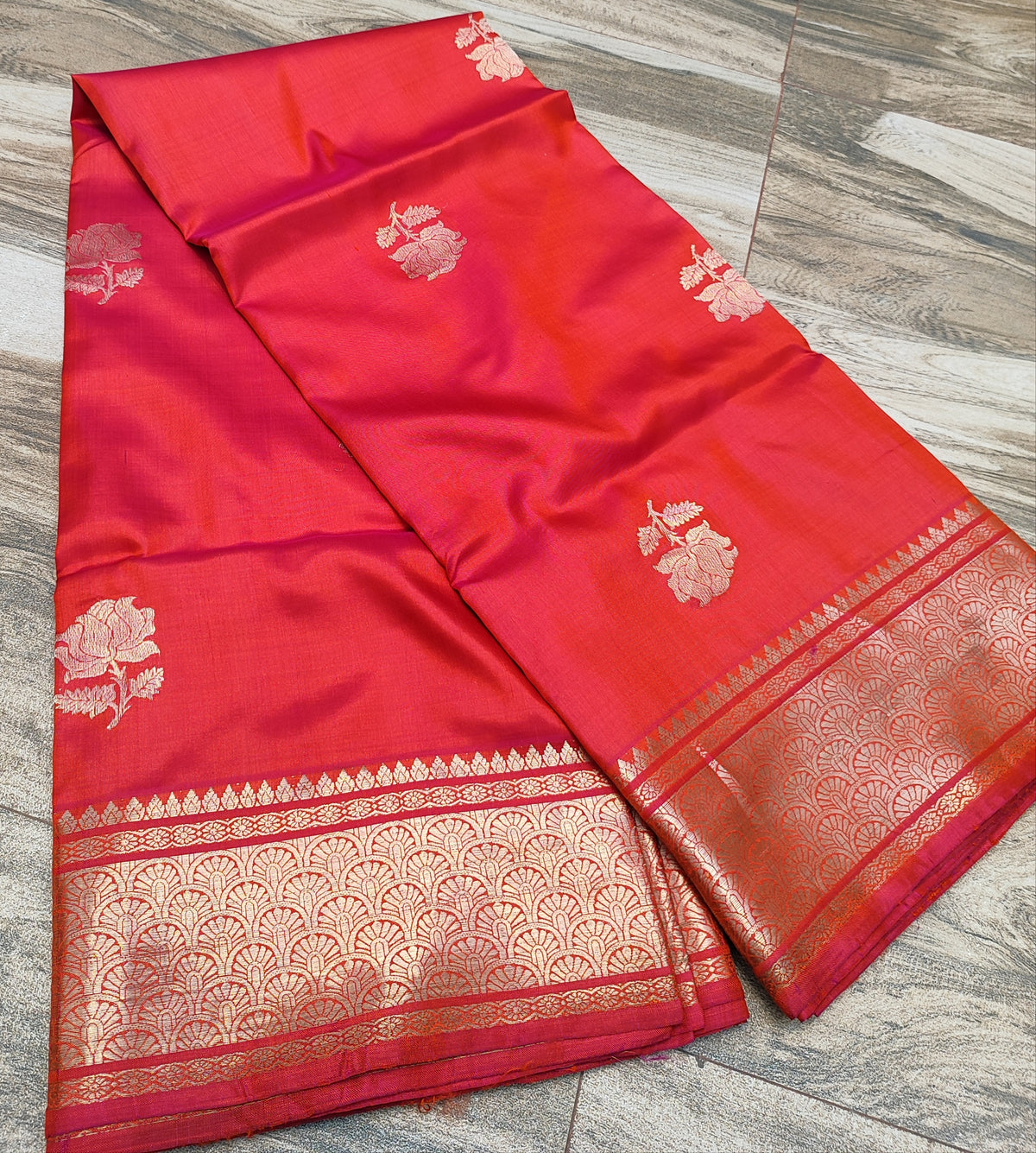 Orange Red Swarnabalu Silk Saree - photo 5