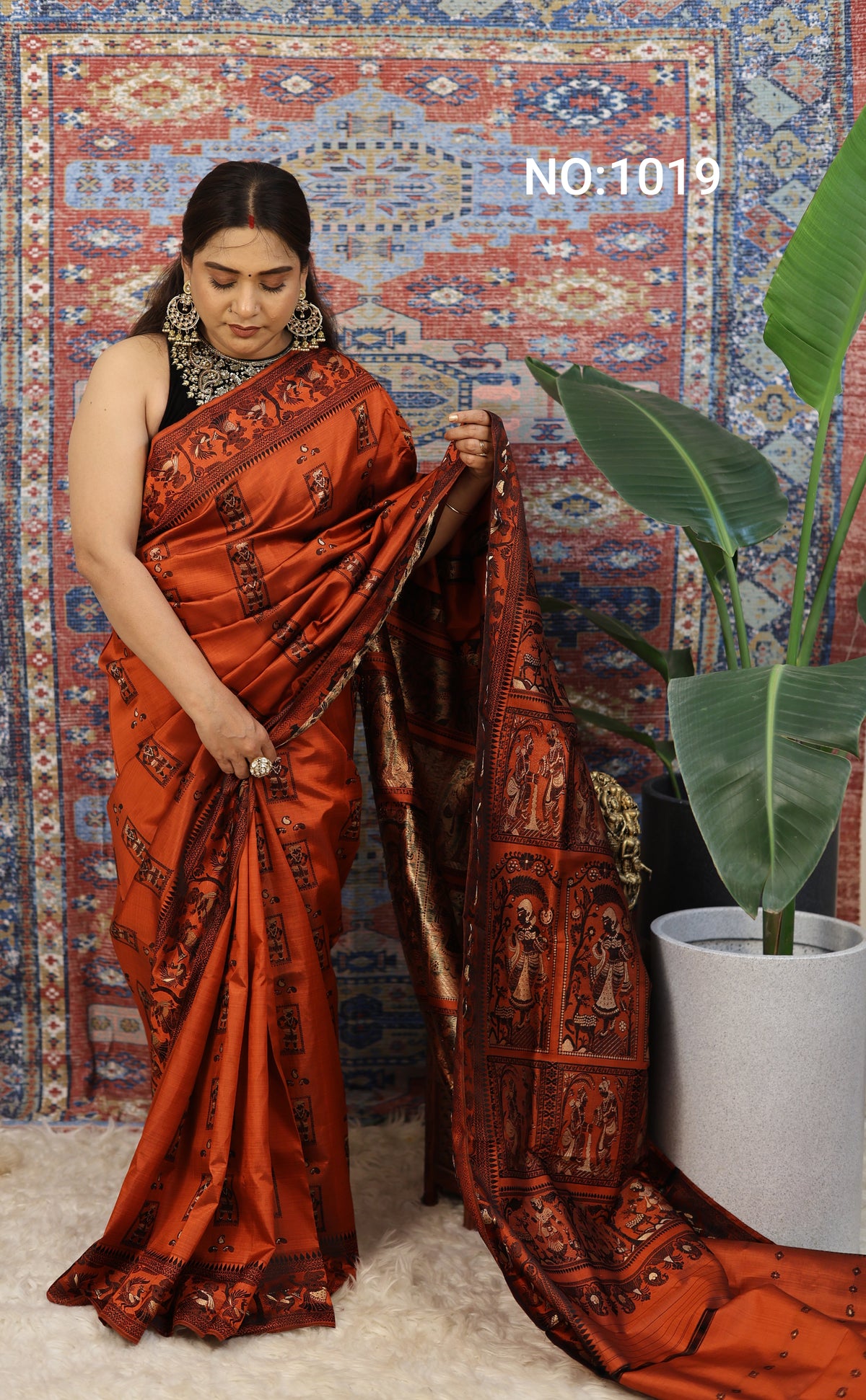 Rust Orange Baluchari Silk Saree - photo 1