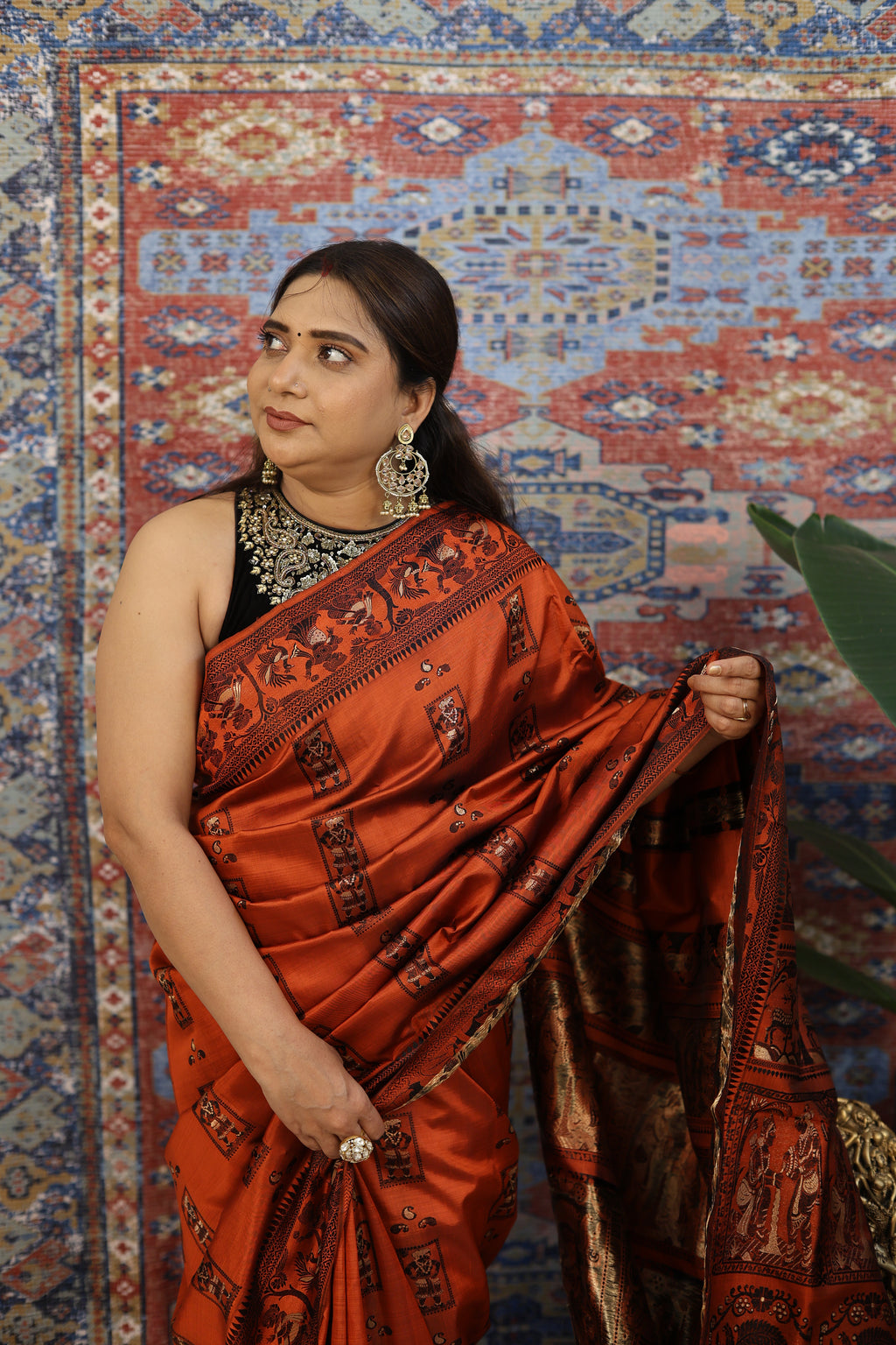Rust Orange Baluchari Silk Saree - photo 3