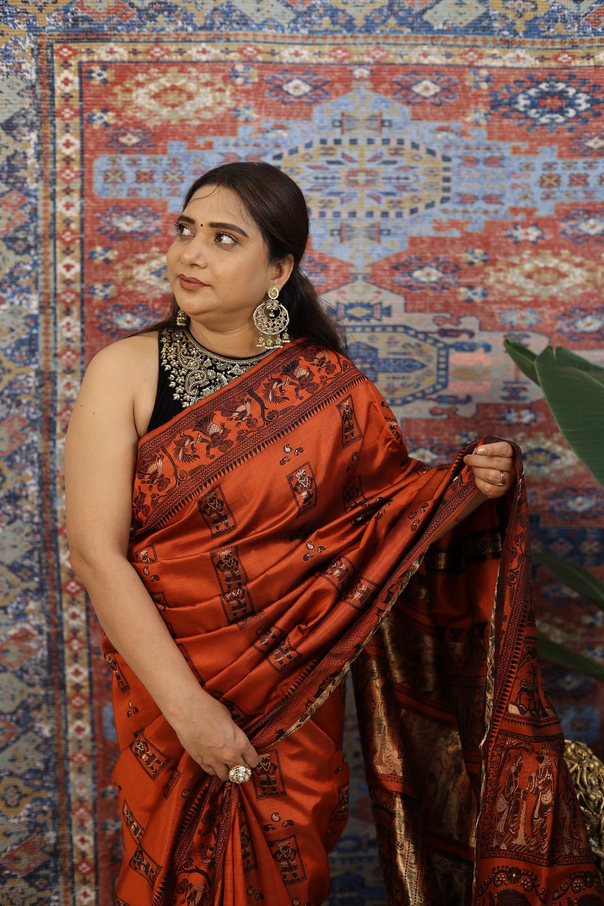 Rust Orange Baluchari Silk Saree - photo 3