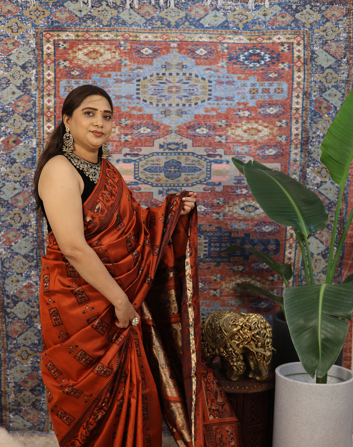 Rust Orange Baluchari Silk Saree - photo 4