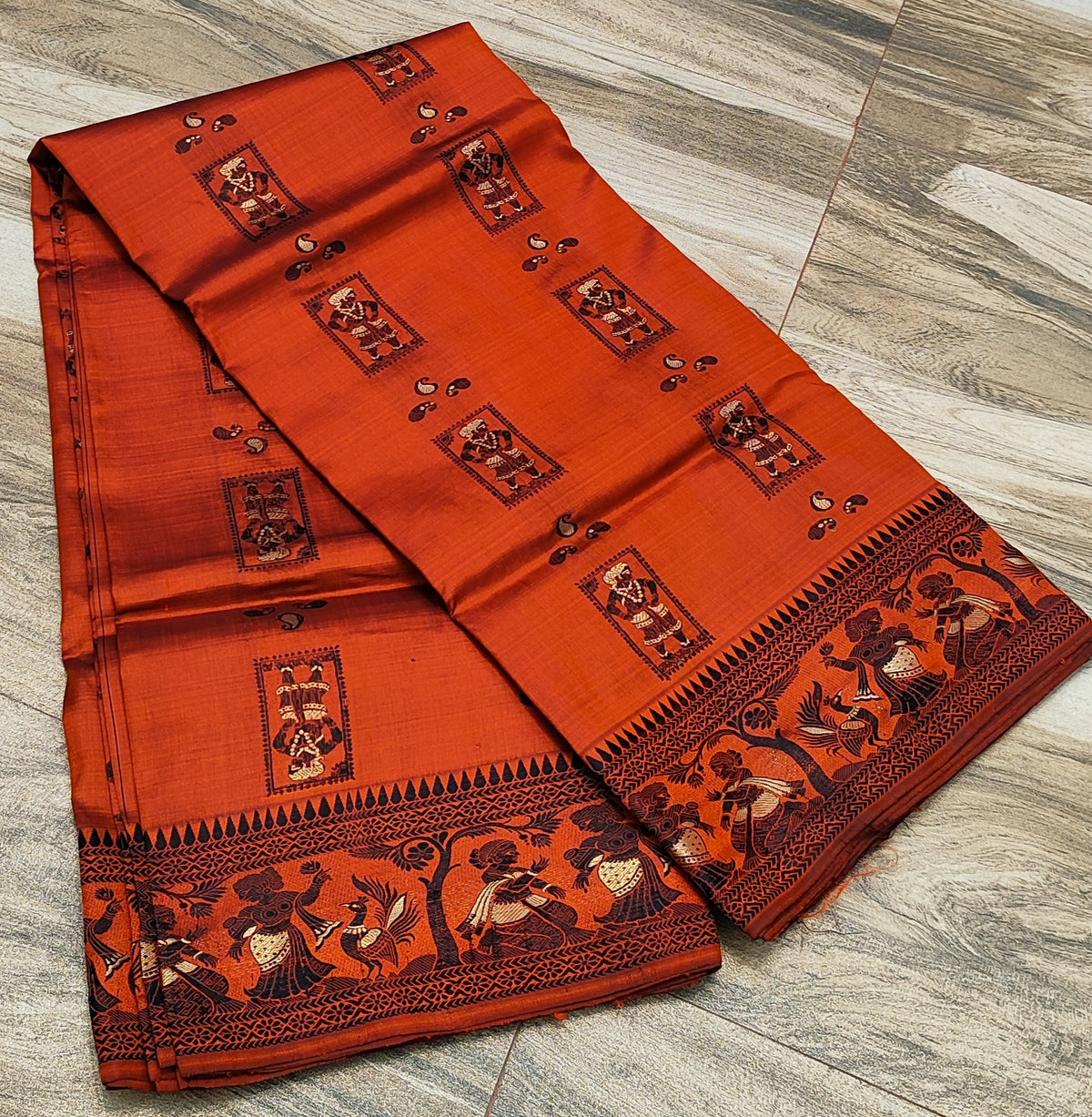 Rust Orange Baluchari Silk Saree - photo 5